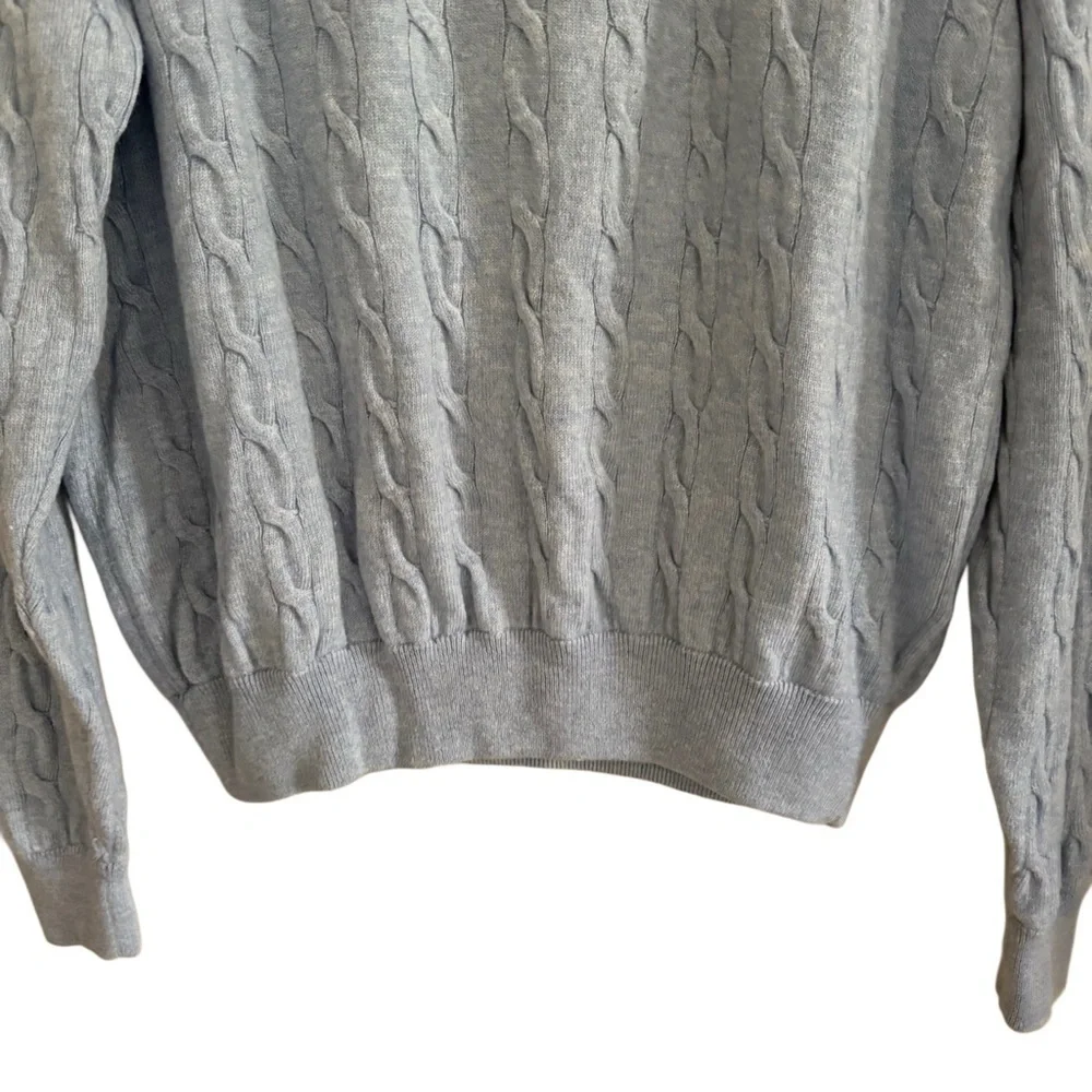 Patrick James Reserve Wool Cashmere Blue Cable Knit Grandpa Quarter Zip Sweater